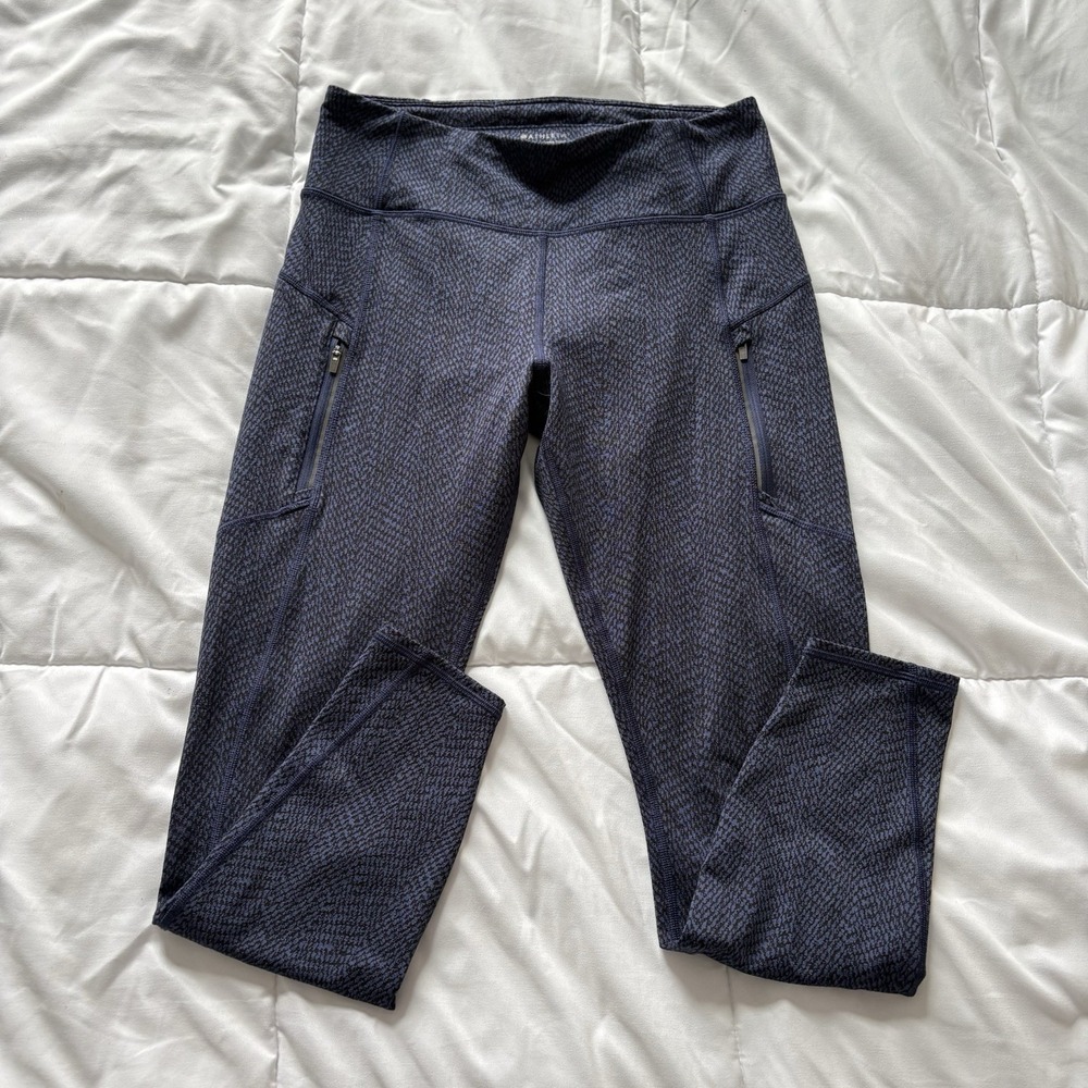 Athleta Rainier Textured Tight Leggings Blue Black Womens Medium Activewear Yoga
